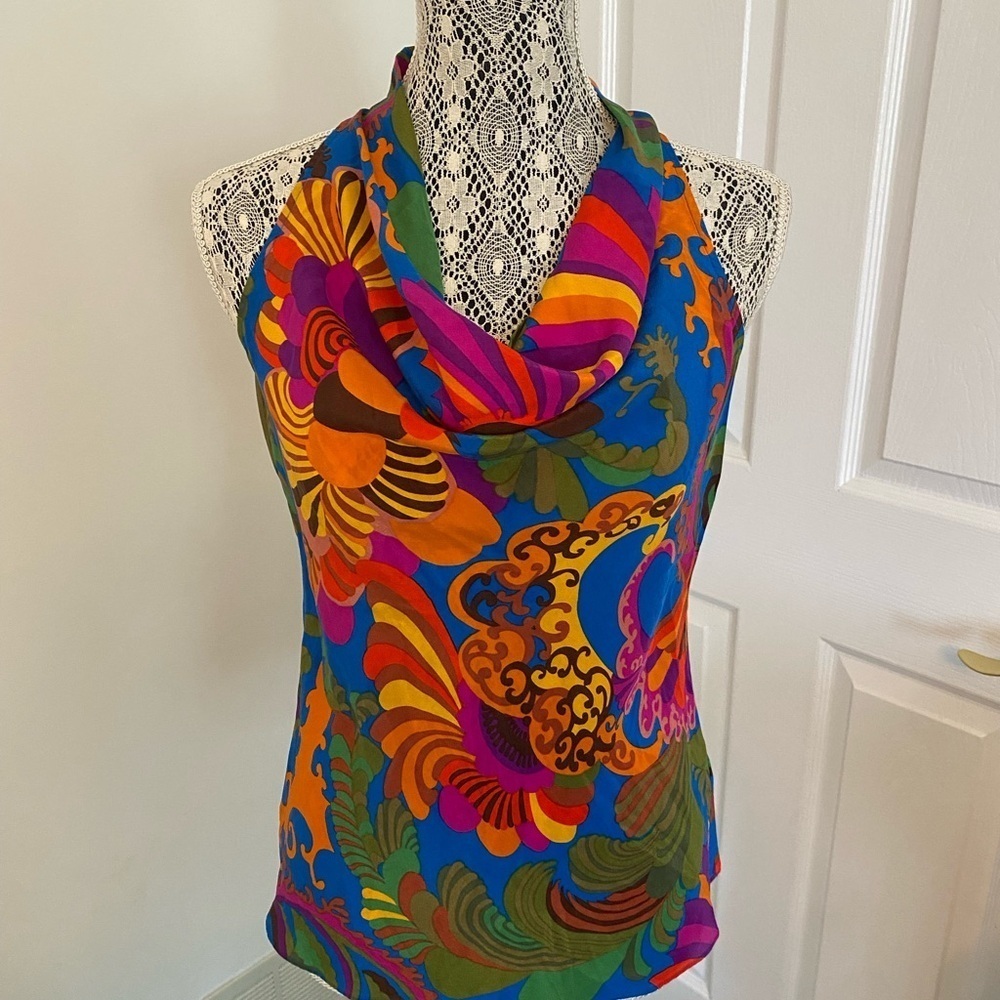 Banana Republic Trina Turk collaboration 2012 100% silk Colorful Halter Top